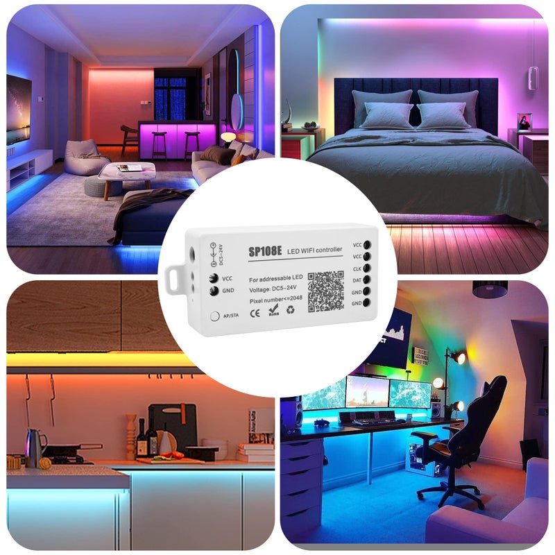 VIPMOON SP108E LED WiFi Controller, Wireless Remote Control for WS2811 WS2815 WS2801 SK6812 WS2813 SK9822 APA102C Addressable RGB LED Pixels Strip - Image 4